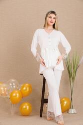 Kadın Dantel Detaylı 3'lü Hamile Lohusa Pijama Takım, Hamile Lohusa Sabahlık ve Pijama Takımı  (1)