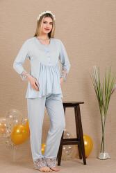 Kadın Dantel Detaylı 3'lü Hamile Lohusa Pijama Takım, Hamile Lohusa Sabahlık ve Pijama Takımı  (1)