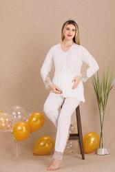 Kadın Dantel Detaylı 3'lü Hamile Lohusa Pijama Takım, Hamile Lohusa Sabahlık ve Pijama Takımı  - 6