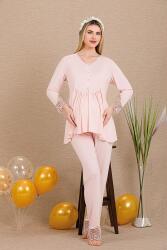 Kadın Dantel Detaylı 3'lü Hamile Lohusa Pijama Takım, Hamile Lohusa Sabahlık ve Pijama Takımı  - 8