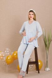Kadın Dantel Detaylı 3'lü Hamile Lohusa Pijama Takım, Hamile Lohusa Sabahlık ve Pijama Takımı  - 3