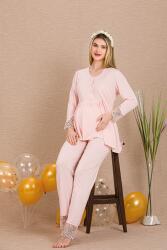 Kadın Dantel Detaylı 3'lü Hamile Lohusa Pijama Takım, Hamile Lohusa Sabahlık ve Pijama Takımı  - 9