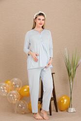 Kadın Dantel Detaylı 3'lü Hamile Lohusa Pijama Takım, Hamile Lohusa Sabahlık ve Pijama Takımı  - 5