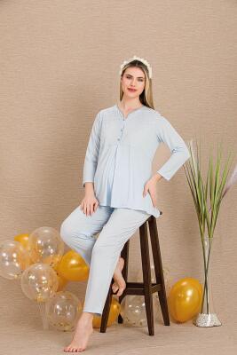 Kadın Dantel Detaylı 3'lü Hamile Lohusa Pijama Takım, Hamile Lohusa Sabahlık ve Pijama Takımı  - 6