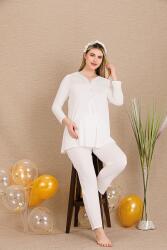 Kadın Dantel Detaylı 3'lü Hamile Lohusa Pijama Takım, Hamile Lohusa Sabahlık ve Pijama Takımı  - 8