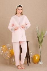 Kadın Dantel Detaylı 3'lü Hamile Lohusa Pijama Takım, Hamile Lohusa Sabahlık ve Pijama Takımı 