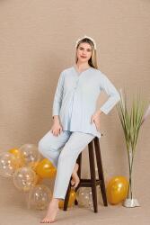 Kadın Dantel Detaylı 3'lü Hamile Lohusa Pijama Takım, Hamile Lohusa Sabahlık ve Pijama Takımı  - 6