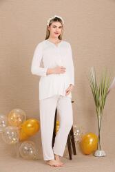 Kadın Dantel Detaylı 3'lü Hamile Lohusa Pijama Takım, Hamile Lohusa Sabahlık ve Pijama Takımı  - 9