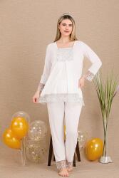 Kadın Dantel Detaylı 3'lü Hamile Lohusa Pijama Takım, Hamile Lohusa Uzun Sabahlık ve Pijama Takımı  - 7