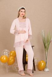 Kadın Dantel Detaylı 3'lü Hamile Lohusa Pijama Takım, Hamile Lohusa Uzun Sabahlık ve Pijama Takımı  (1)