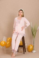 Kadın Dantel Detaylı 3'lü Hamile Lohusa Pijama Takım, Hamile Lohusa Uzun Sabahlık ve Pijama Takımı  - 3