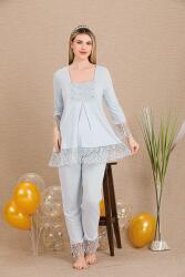 Kadın Dantel Detaylı 3'lü Hamile Lohusa Pijama Takım, Hamile Lohusa Uzun Sabahlık ve Pijama Takımı  - 5