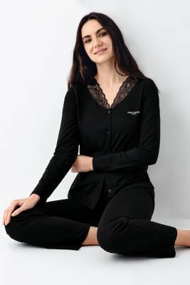 Pierre Cardin - Kadın Dantel Detaylı Düğmeli Pijama Takım, %50 Modal %50 Pamuk