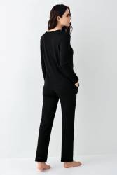 Kadın Dantel Detaylı Düğmeli Pijama Takım, %50 Modal %50 Pamuk - 4