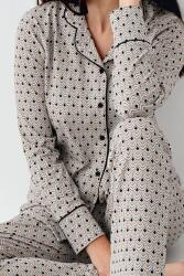 Kadın Desenli Gömlek Yaka Uzunkol Mevsimlik Pijama Takım, %50 pamuk %50 modal - 3