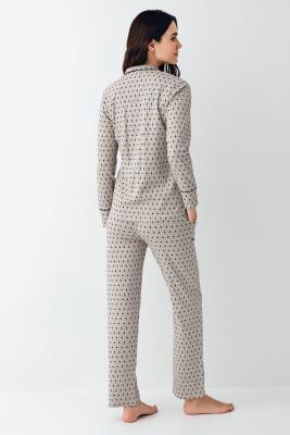 Kadın Desenli Gömlek Yaka Uzunkol Mevsimlik Pijama Takım, %50 pamuk %50 modal - 4