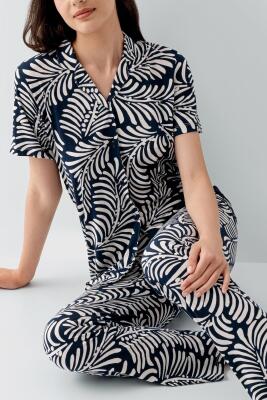 Kadın Desenli Kısa Kollu Düğmeli Pijama Takımı – %50 Pamuk %50 Modal, Yumuşak ve Nefes Alabilen - 7