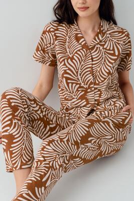 Kadın Desenli Kısa Kollu Düğmeli Pijama Takımı – %50 Pamuk %50 Modal, Yumuşak ve Nefes Alabilen - 3