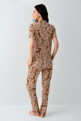 Kadın Desenli Kısa Kollu Düğmeli Pijama Takımı – %50 Pamuk %50 Modal, Yumuşak ve Nefes Alabilen - 4