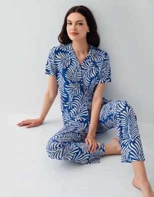 Kadın Desenli Kısa Kollu Düğmeli Pijama Takımı – %50 Pamuk %50 Modal, Yumuşak ve Nefes Alabilen - 8