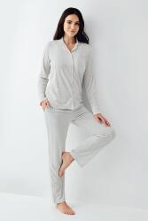 Kadın Düğmeli Çizgili Pijama Takım, Uzun kollu ve Cepli, %50 Pamuk %50 Modal