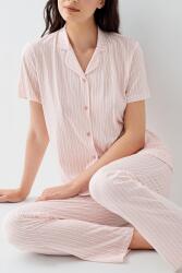 Kadın Düğmeli Çizgili Pijama Takımı – %50 Modal %50 Pamuk, İpek Yumuşaklığında, Nefes Alan Konfor - 3