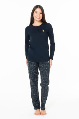 Kadın Düğmeli Yaka Ev Giyim, Pijama Takım, Uzunkol, %100 Pamuk - 1