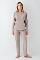 Kadın Düz Renk Pijama Takım, %50 modal %50 pamuk - Thumbnail