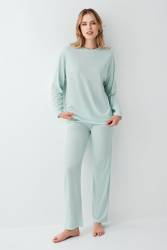 Kadın Düz Renk Pijama Takım, %50 modal %50 pamuk - 1