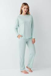 Kadın Düz Renk Pijama Takım, %50 modal %50 pamuk - 2