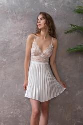 Kadın Fantazi Saten Gecelik Sabahlık Takım, Dantel ve Pile Detaylı Saten Gecelik Sabahlık Takım - 2