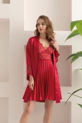 Kadın Fantazi Saten Gecelik Sabahlık Takım, Dantel ve Pile Detaylı Saten Gecelik Sabahlık Takım - 4