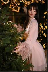 Kadın Fantazi Saten Gecelik Tüylü Tül Sabahlık Takım - Thumbnail