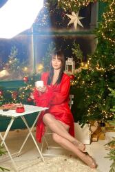 Kadın Fantazi Saten Gecelik Tüylü Tül Sabahlık Takım - 11