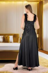 Kadın Fantazi Saten Tüylü Gecelik ve Saten Sabahlık Takım, Saten Gecelik Yırtmaçlı - 12