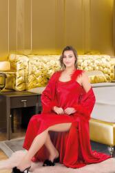 Kadın Fantazi Saten Tüylü Gecelik ve Saten Sabahlık Takım, Saten Gecelik Yırtmaçlı - 4