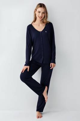 Arnetta - Kadın Gömlek Pijama Takım, Geniş Yakalı, %50 Modal %50 Pamuk (1)