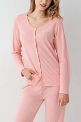 Kadın Gömlek Pijama Takım, Geniş Yakalı, %50 Modal %50 Pamuk - Thumbnail