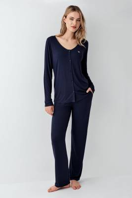 Arnetta - Kadın Gömlek Pijama Takım, Geniş Yakalı, %50 Modal %50 Pamuk