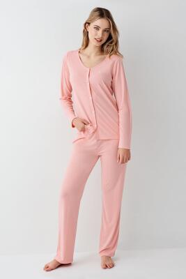 Kadın Gömlek Pijama Takım, Geniş Yakalı, %50 Modal %50 Pamuk - 5
