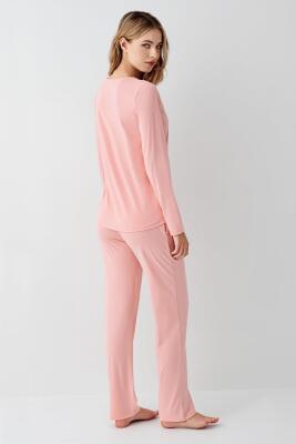 Kadın Gömlek Pijama Takım, Geniş Yakalı, %50 Modal %50 Pamuk - 8