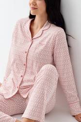 Kadın Gömlek Pijama Takım, Retro Pembe %50 Pamuk %50 Modal kumaş - Thumbnail
