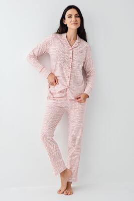 Kadın Gömlek Pijama Takım, Retro Pembe  %50 Pamuk %50 Modal kumaş - 2