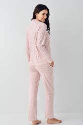 Kadın Gömlek Pijama Takım, Retro Pembe %50 Pamuk %50 Modal kumaş - 4