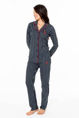 U.S. Polo Assn. - Kadın Gömlek Yaka Ev Giyim Pijama Takım, %100 Pamuk