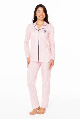 Kadın Gömlek Yaka Ev Giyim Pijama Takım, %100 Pamuk - 3