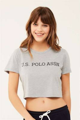 U.S. Polo Assn. - Kadın Gri Göbeği Açık T-shirt