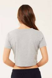 Kadın Gri Göbeği Açık T-shirt - Thumbnail