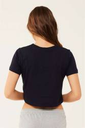 Kadın Gri Göbeği Açık T-shirt - Thumbnail