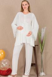 Kadın Güpür Detay 3'lü Hamile Lohusa Pijama Takım, Hamile Lohusa Sabahlık ve Pijama Takımı